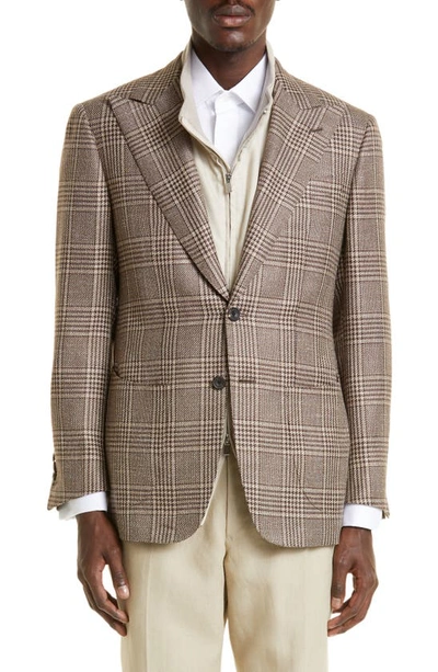 Thom Sweeney Houndstooth Check Wool, Silk & Linen Sport Coat In Brown Check