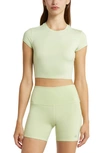 Alo Yoga Adapt Alosoft Short Sleeve Crop Top In Iced Green Tea