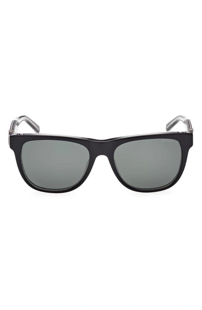Guess 54mm Polarized Square Sunglasses In Shiny Black / Green