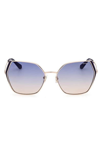 Guess 61mm Gradient Geometric Sunglasses In Gold / Gradient Blue