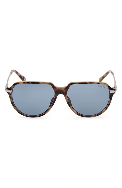 Guess 56mm Aviator Sunglasses In Blonde Havana / Blue