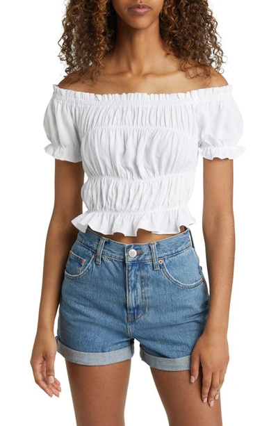 Bp. Smocked Off The Shoulder Top In White Brilliant