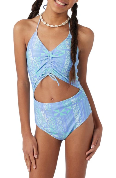 O'neill Kids' Winona Tile Cinched One-piece Swimsuit In Periwinkle