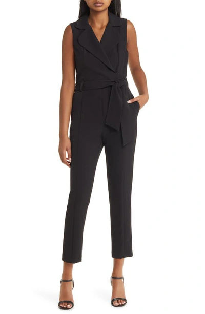 Black Halo Danica Belted Notched Lapel Jumpsuit In Black