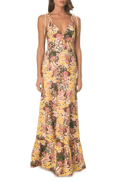 Dress The Population Sunny Floral Embroidered Gown In Blush Multi