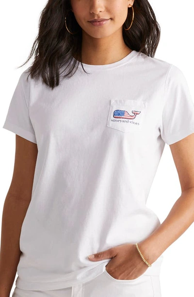Vineyard Vines Flag Whale Cotton Graphic Pocket T-shirt In White Cap