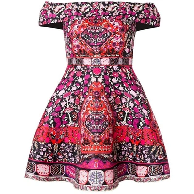 Comino Couture Pink Folk Print Bardot Dress