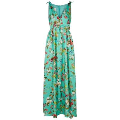 Pinko Turquoise Floral-print Twill Maxi Dress In Turquoise