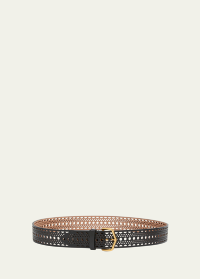 Alaïa Vienne Thin Laser-cut Leather Belt In Noir