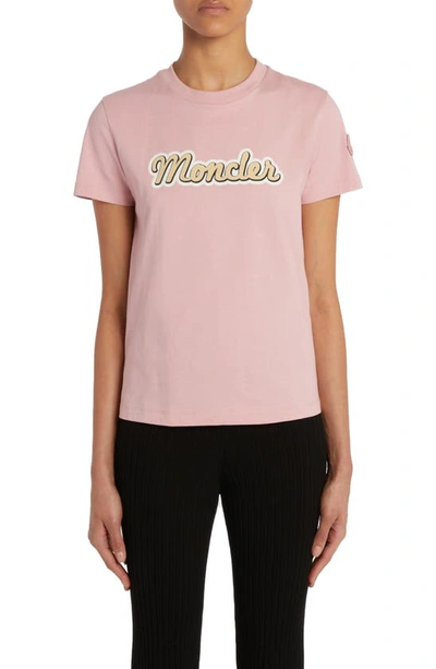 Moncler Short Sleeve Logo T-shirt In Medium Pink