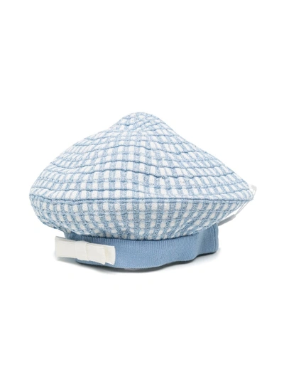 Self-portrait Kids' Knitted Check Beret In Blue