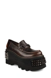 Zigi Yaris Studded Platform Wedge Loafer In Brown Leather