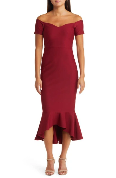 Lulus How Much I Care Off The Shoulder Dress In Wine Red