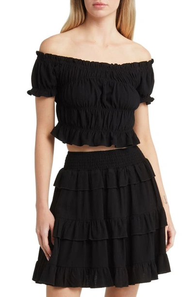 Bp. Smocked Off The Shoulder Top In Black Jet