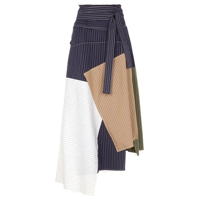Jw Anderson Pinstriped Patchwork Cotton Skirt In Navy