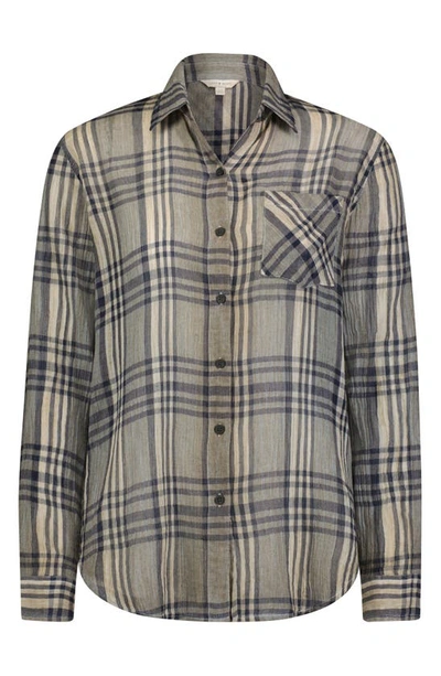 Lucky Brand Plaid Cotton Gauze Button-up Shirt In Grey Multi