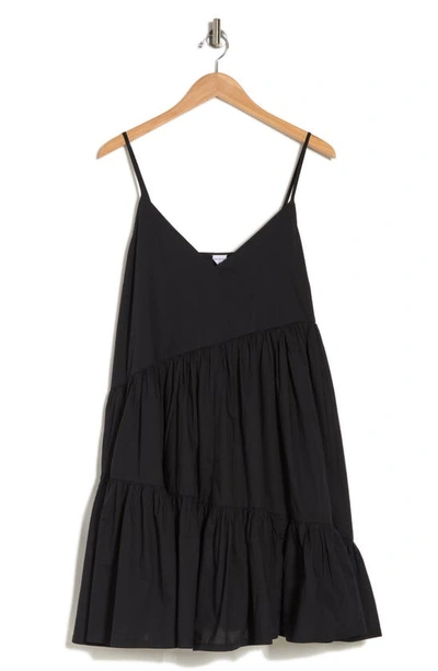Melrose And Market Asymmetric Tiered Cotton Minidress In Black