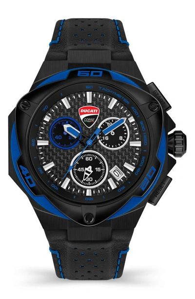 Ducati Corse Motore Tachymeter Quartz Leather Strap Watch, 49mm In Black