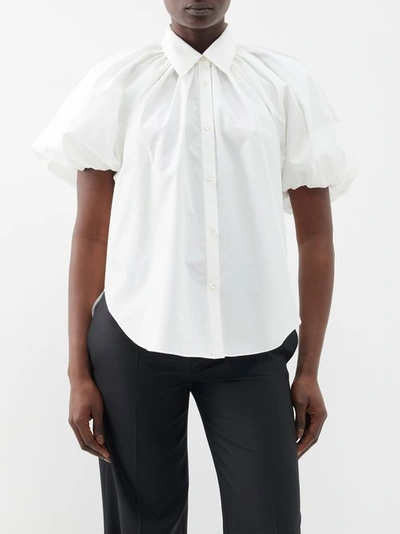 Ashlyn Charlie Puff-sleeve Cotton-poplin Shirt In White