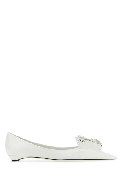Prada Loop Bouquet Pointed Toe Flat In White