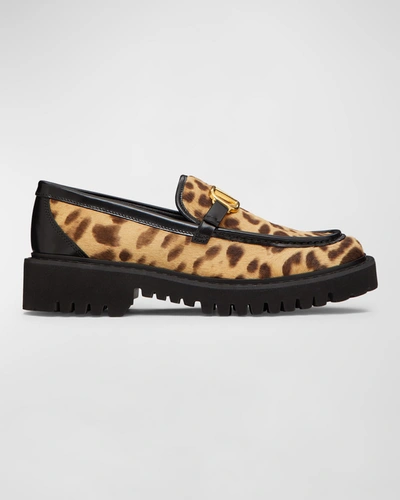 Valentino Garavani Vlogo Signature Genuine Calf Hair Loafer In Animal Print