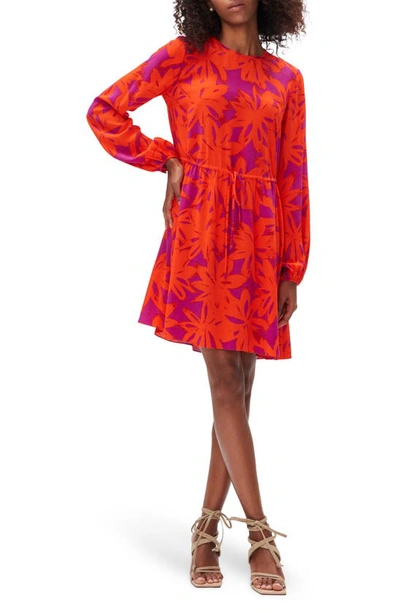 Diane Von Furstenberg Sydney Floral Long Sleeve Dress In Brushed Petals Orange