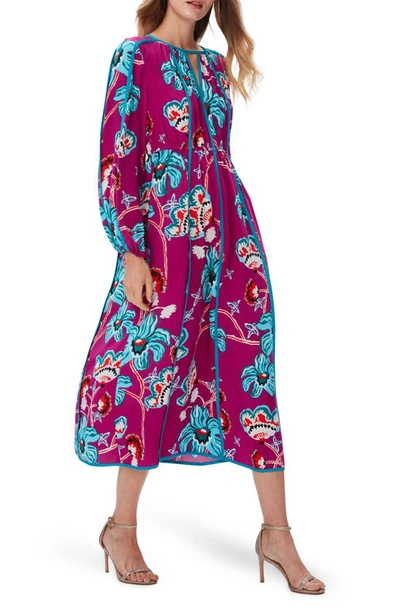 Diane Von Furstenberg Scott Floral Long Sleeve Dress In Tiger Lily Gt Shocking Beet