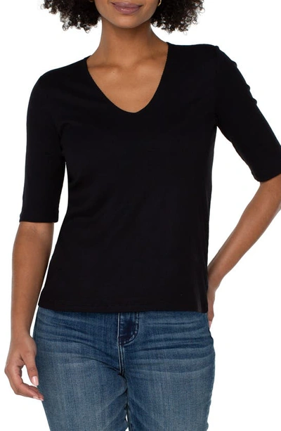 Liverpool Los Angeles Double Layer V-neck Rib Top In Black