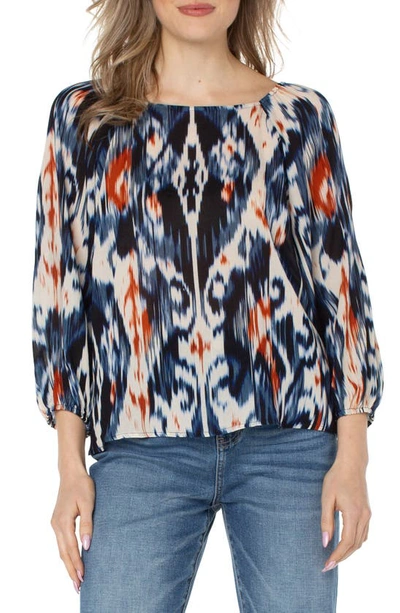 Liverpool Los Angeles Square Neck Balloon Sleeve Blouse In A/ O Ikat Print