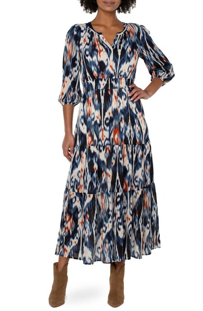 Liverpool Los Angeles Tiered Woven A-line Maxi Dress In Ikat Print
