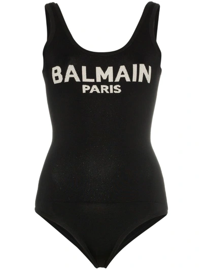 Balmain Logo-knit Scoop-neck Body In Black