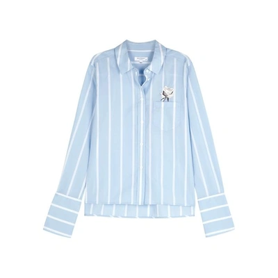 Equipment Striped Floral-embroidered Cotton Shirt In White And Blue