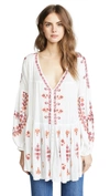 Free People Arianna Cream Embroidered Rayon Top In White And Red