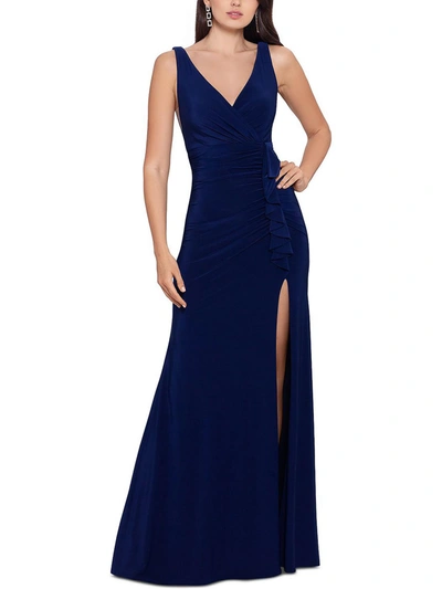 Betsy & Adam Womens Front Slit Maxi Evening Dress In Blue