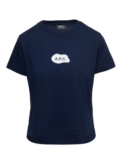 Apc Astoria Blue Crewneck T-shirt With Logo Print At The Front In Cotton Woman In Black