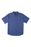 Billabong Sundays Mini Print Short Sleeve Cotton Button-up Shirt In Dusty Blue
