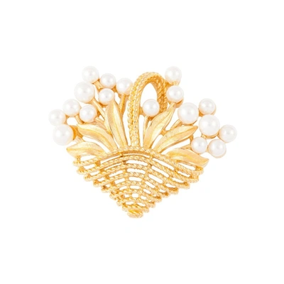 Susan Caplan Vintage 1960s Vintage Trifari Faux Pearl Basket Brooch