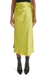 Acne Studios Wraparound Crinkled Satin Midi Skirt In Green