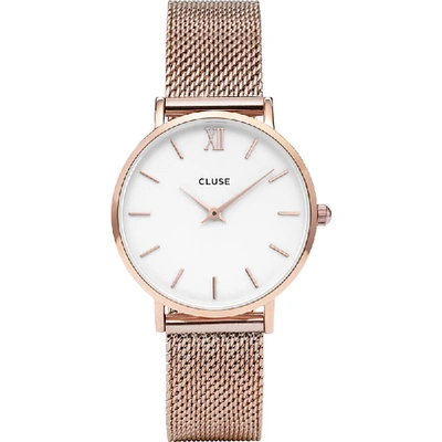 Cluse Cl30013 Minuit Stainless Steel Rose Gold Mesh Watch In Nero