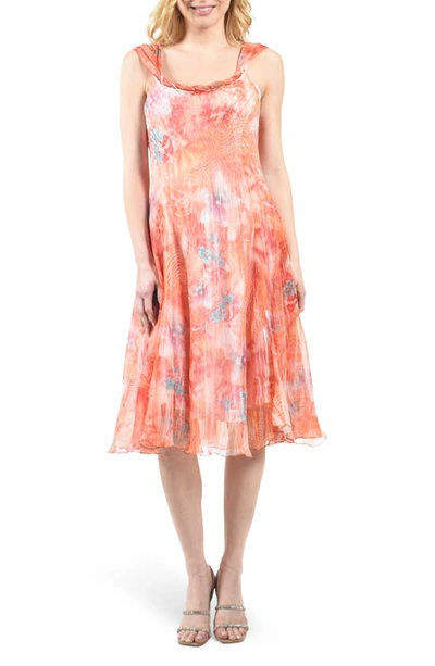 Komarov Scarf Charmeuse & Chiffon A-line Cocktail Dress In Aloha Sunrise