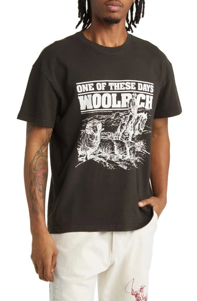 One Of These Days X Woolrich Cotton Graphic T-shirt In Washed Black