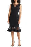 Aidan Mattox By Adrianna Papell Floral Lace Illusion Mesh Cocktail Dress In Black