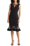 Aidan Mattox Floral Lace Illusion Mesh Cocktail Dress In Black