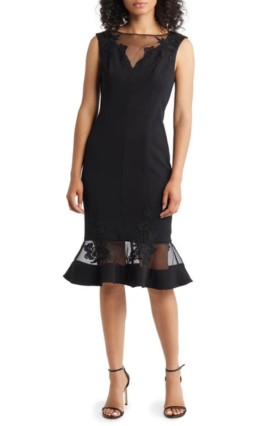 Aidan Mattox By Adrianna Papell Floral Lace Illusion Mesh Cocktail Dress In Black