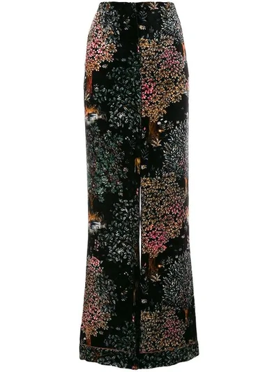 Alberta Ferretti Velvet Floral-print Trousers In Black