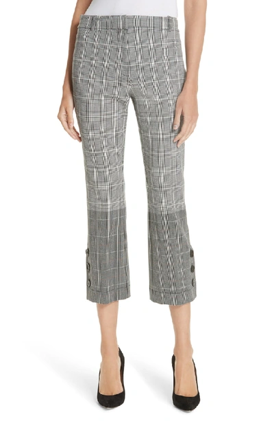 Derek Lam 10 Crosby Cropped Check Flare Trousers With Button Hem In Black Multi