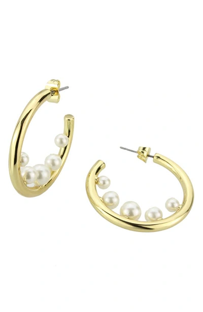 Covet Imitation Pearl Hoop Earrings In White