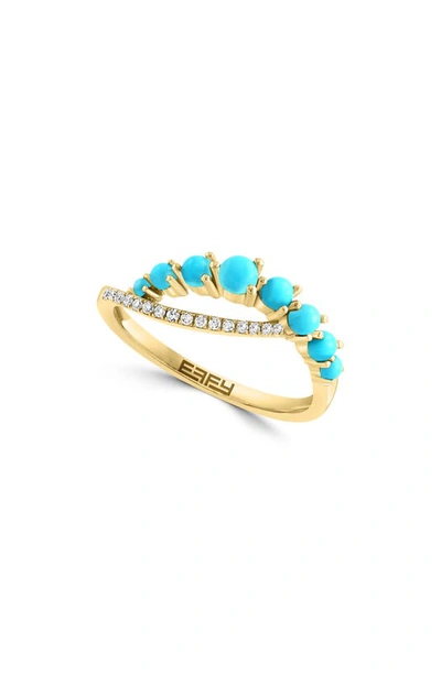 Effy 14k Yellow Gold Turquoise & Diamond Ring In Blue