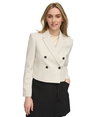 Calvin Klein Womens Double Breasted Tweed Blazer Asymmetric Waist Skort In Cream Multi