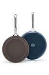 Greenpan Gp5 Hard Anodized Healthy Ceramic Nonstick 2-piece Fry Pan Set, 9.5" And 11" In Blue
